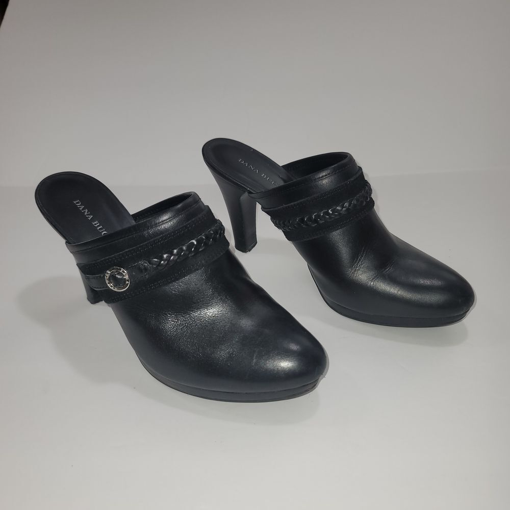 Dana Buchman Lane High Heel Mules Sz 8.5‎ Black Buckle Accent Dressy Shoes